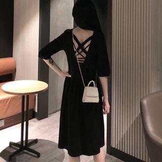 Elbow-sleeve Crossback A-line Dress