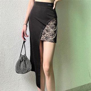 Asymmetrical Leopard Print Panel Pencil Skirt