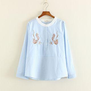 Seahorse Embroidered Striped Half Placket Shirt