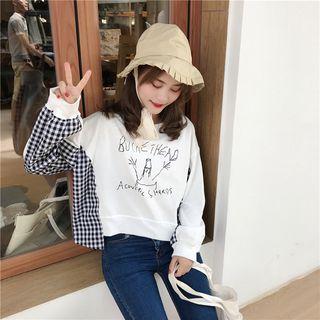 Gingham Panel Printed Sweatshirt