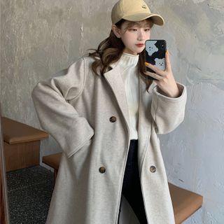 Double Breasted Long Coat Light Gray - One Size