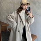 Double Breasted Long Coat Light Gray - One Size