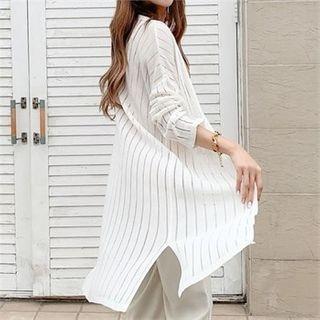 Open-front Mesh-detail Long Cardigan