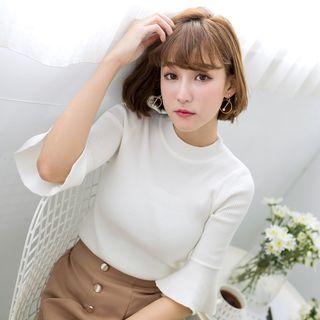 Plain Elbow-sleeve Sweater