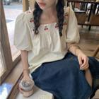 Square Neck Cherry Embroidered Blouse