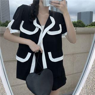 Short-sleeve Contrast Trim Blazer / Plain Shorts