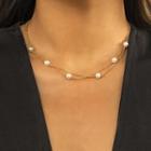 Layered Faux Pearl Chain Necklace 1 Pc - 4765 - Gold - One Size