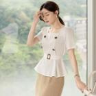 Square Neck Peplum Blouse With Belt