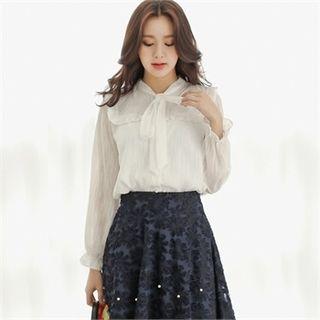 Tie-neck Frill-trim Blouse