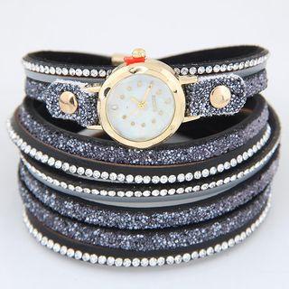 Rhinestone Layered Bracelet Watch