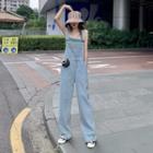 Striped Camisole Top / Washed Wide Leg Denim Dungaree