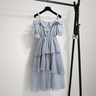 Cold-shoulder Midi Layered Dress