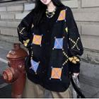 Color Block Cardigan Orange & Blue & Yellow Printed - Black - One Size