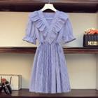 Short-sleeve Ruffle Striped A-line Dress
