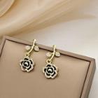 Flower Rhinestone Dangle Earring 1 Pair - E1942-7 - Gold & Black - One Size