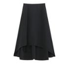 High-waist Plain Slit Asymmetrical Midi Skirt