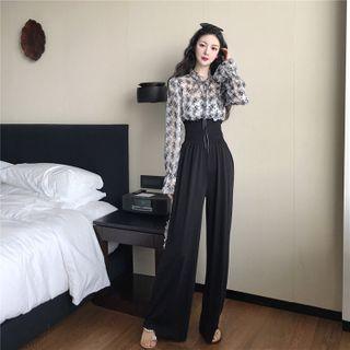 Print Blouse / High-waist Wide-leg Pants / Set