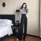 Print Blouse / High-waist Wide-leg Pants / Set