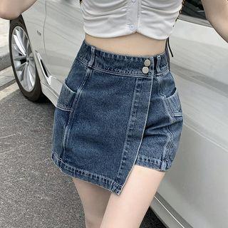 Asymmetrical Washed Denim Skort