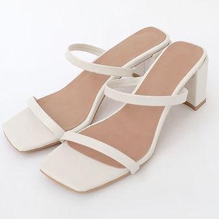 Square-toe Block-heel Strappy Mules