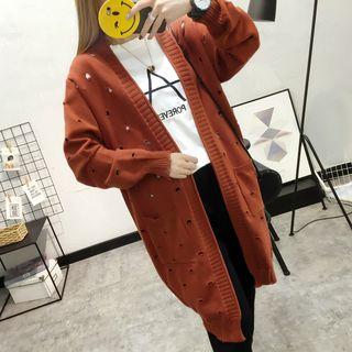 Distressed Open-front Long Cardigan