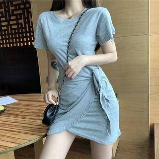 Plain Irregular Dress With Sash