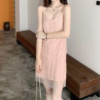 Sequined Sleeveless Dress Pink - One Size