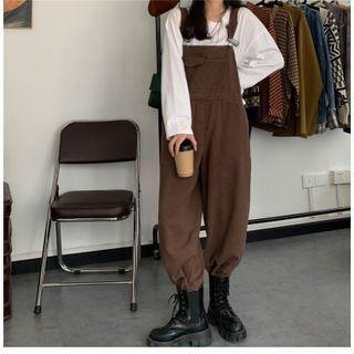 Long-sleeve Plain T-shirt / Dungaree Pants