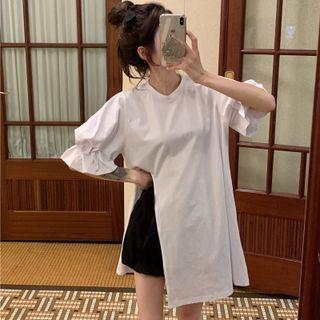 Puff-sleeve Slit T-shirt White - One Size