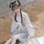 Elbow-sleeve Hanfu Top / Maxi A-line Skirt / Embroidered Shawl