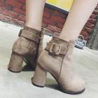 Faux Suede Chunky Heel Belted Ankle Boots