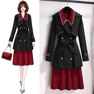Double Breasted Coat / Midi Knit Dress