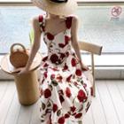 Sleeveless Rose Print Maxi A-line Dress