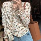 Long-sleeve Floral Blouse Off-white - One Size