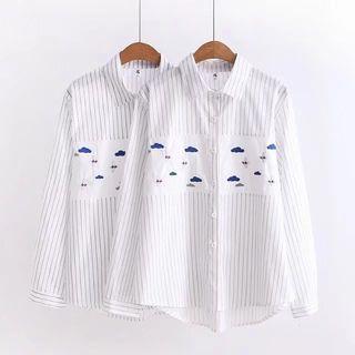 Cloud Embroidered Striped Shirt