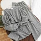 Set: Cold Shoulder Long-sleeve Top + Wide Leg Pants