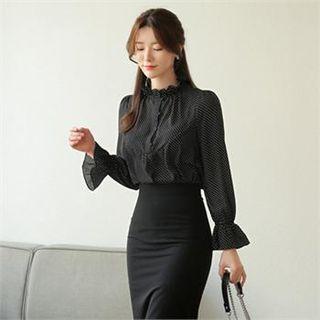 Frill-sleeve Dotted Blouse