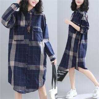 Plaid Midi Shift Shirtdress