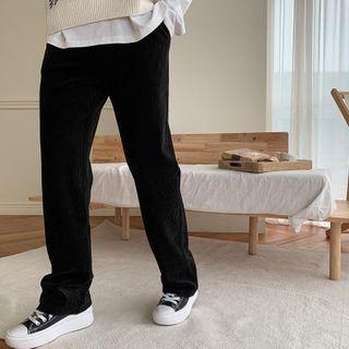 Band-waist Corduroy Pants Black - One Size