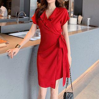 Short-sleeve Asymmetric Wrap Dress
