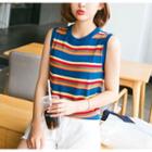 Striped Sleeveless Knit Top As Shown In Figure - One Size