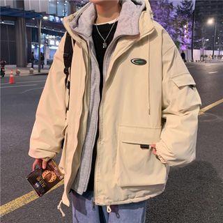 Mock Two-piece Hooded Padded Cargo Jacket