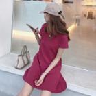 Short-sleeve Plain Loose-fit Shift Dress