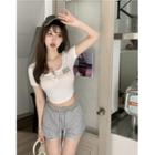 Short-sleeve Lettering Cropped T-shirt / Drawstring Shorts