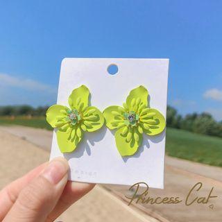 Rhinestone Flower Earring 1 Pair - Green - One Size