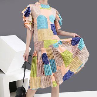 Printed Ruffled Sleeveless A-line Dress As Shown In Figure - One Size