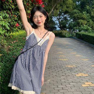 Plaid Lace A-line Mini Dress