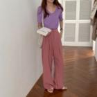 Plain Short-sleeve T-shirt/ High-waist Ruched Pants