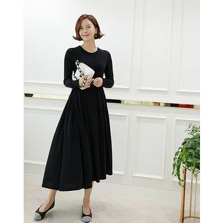 Long-sleeve Godet-hem Long Dress