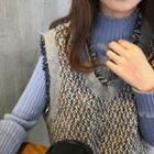 Mock-neck Long-sleeve Knit Top / V-neck Knit Vest